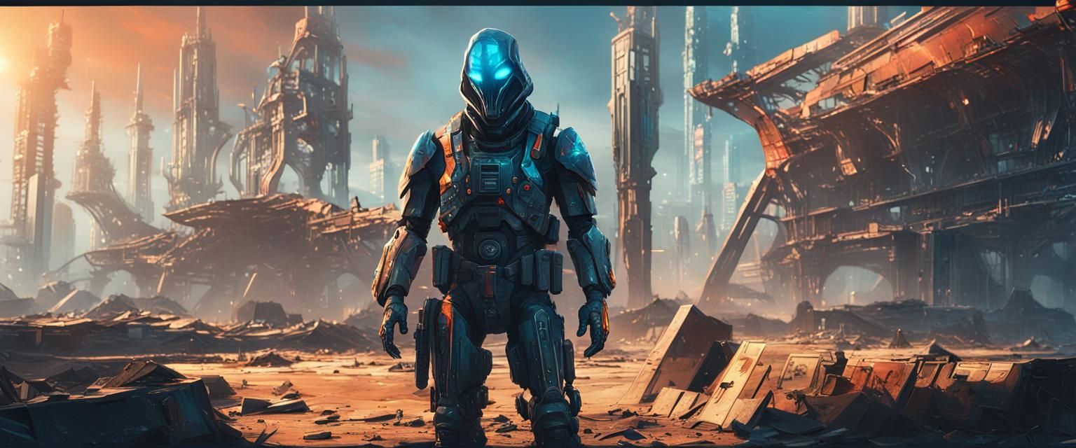 German Army Alien Reaper in Ruined Cityscape