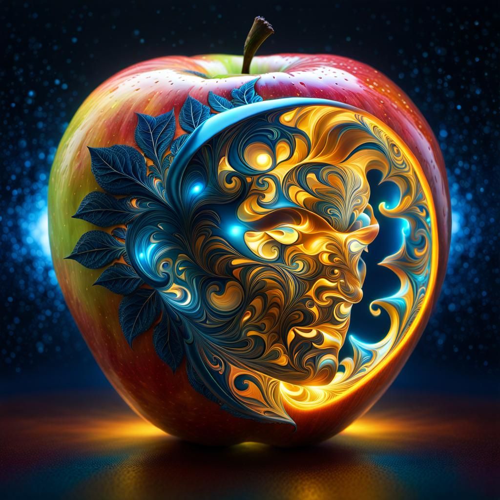 Celestial Apple Reveals Fractal Face in Cosmic Art