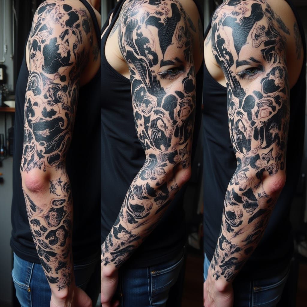 Samurai Tattoo Design with Waves and Cherry Blossoms