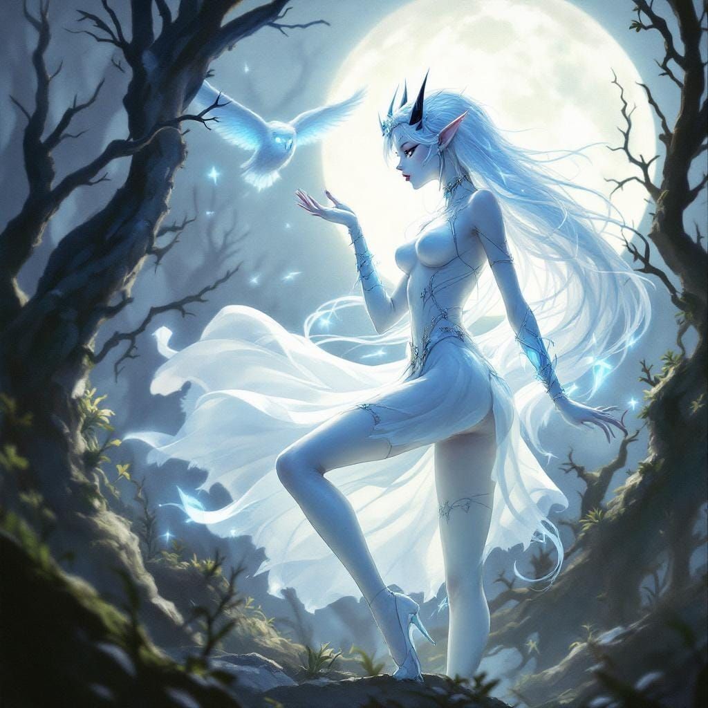 Mystical Elf Girl in a Dark Forest, Digital Art