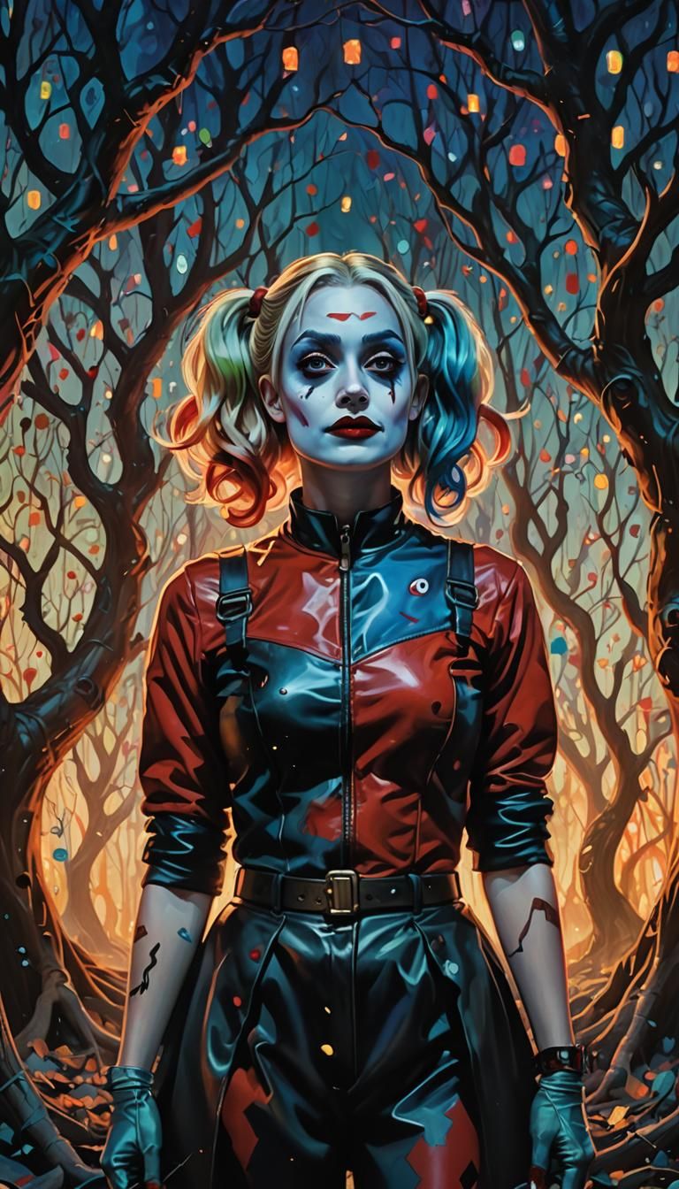 Harley Quinn in Surrealist Oil Painting