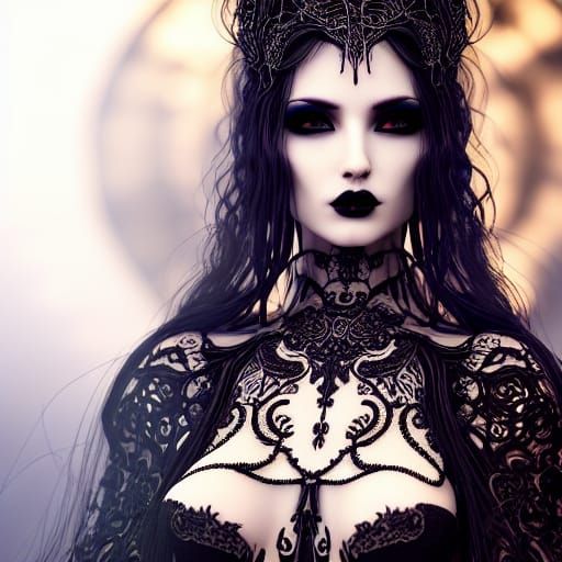 Tattooed Gothic Goddess in Hyper-Realistic Horror Art