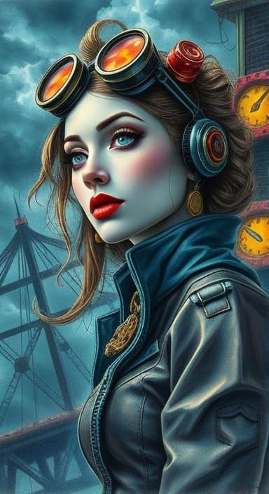 Steampunk Supervillainess Portrait in Impasto Style