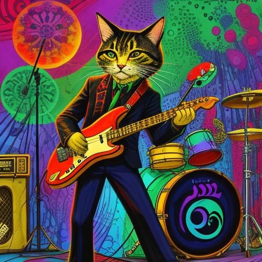 Psychedelic Cat Jamming in Jazzy Show