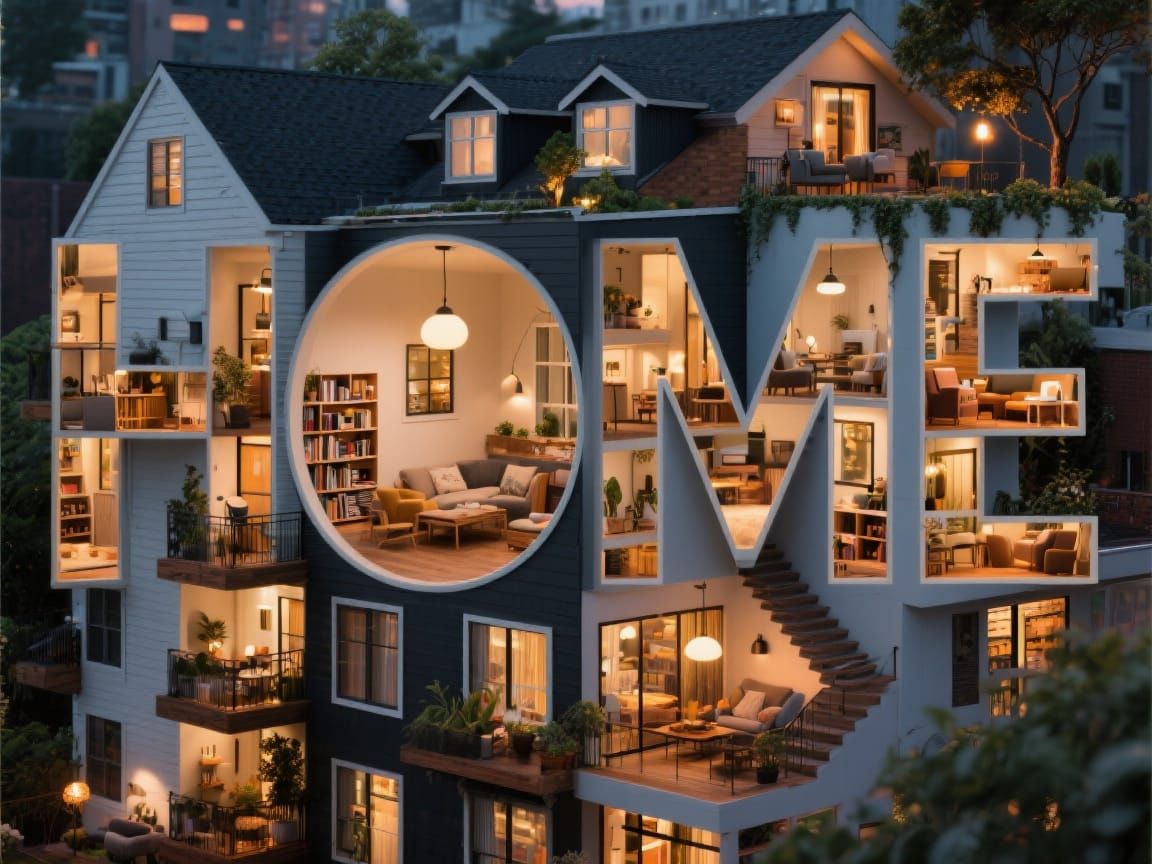 Cozy Home Interior Collage in Cinematic Photo Style