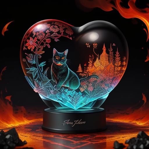 Cat in Crystal Heart: Whimsical Ink Engineering Diagram