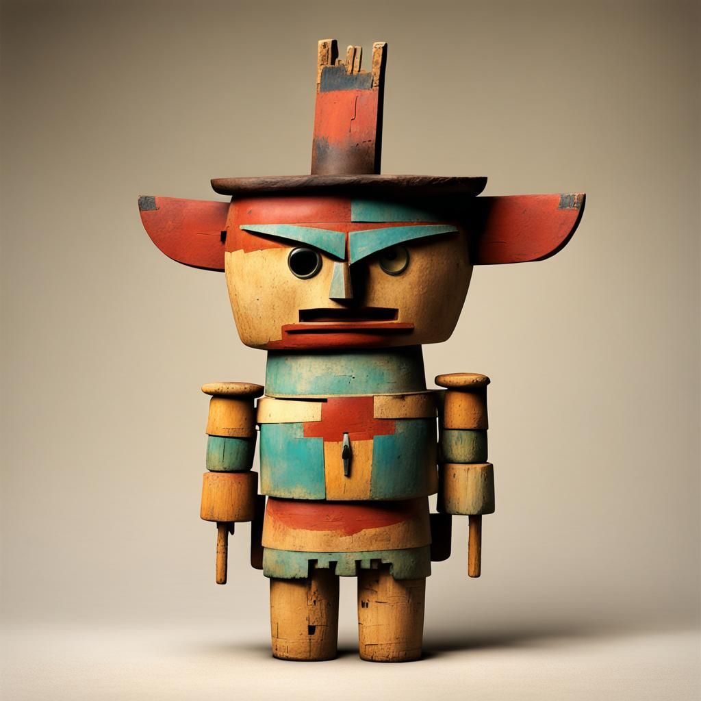 Mudhead Kachina Doll in Cubo-Expressionist Style