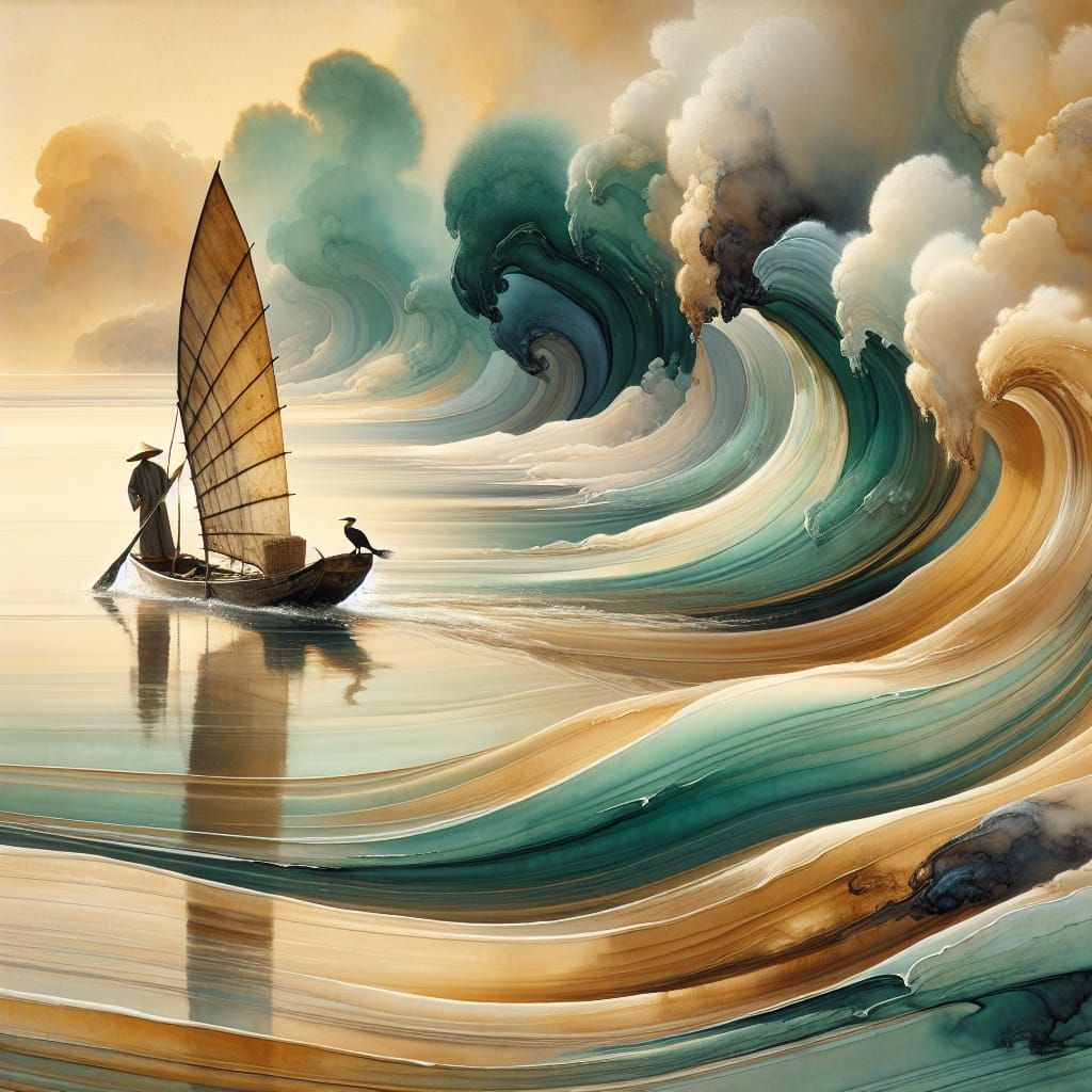 A Chinese fisherman on a skiff