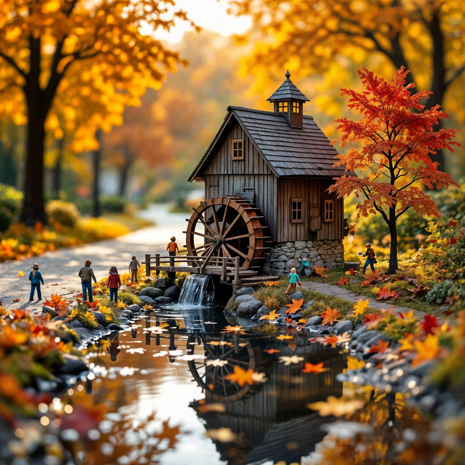 Miniature Autumn Village Micro-World in Warm Light