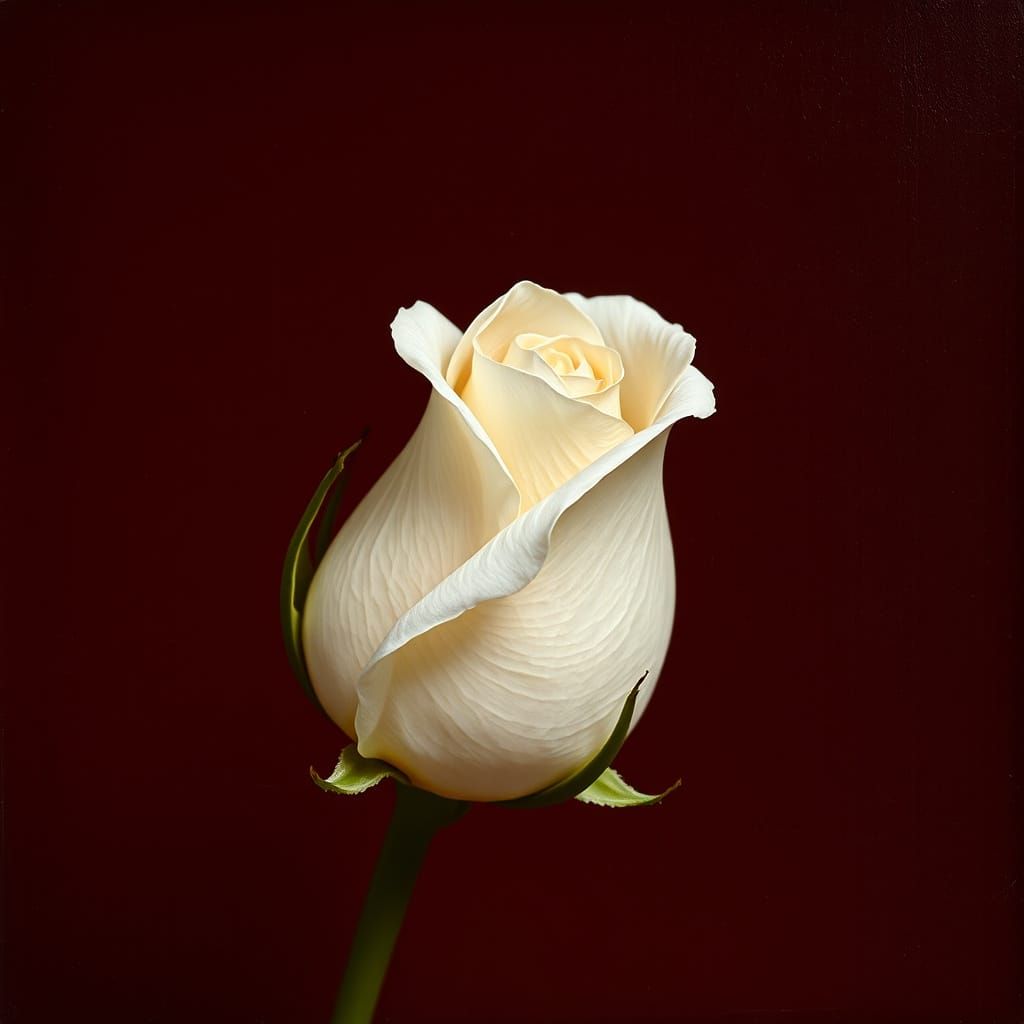 Delicate White Rose in Luxurious Burgundy Red