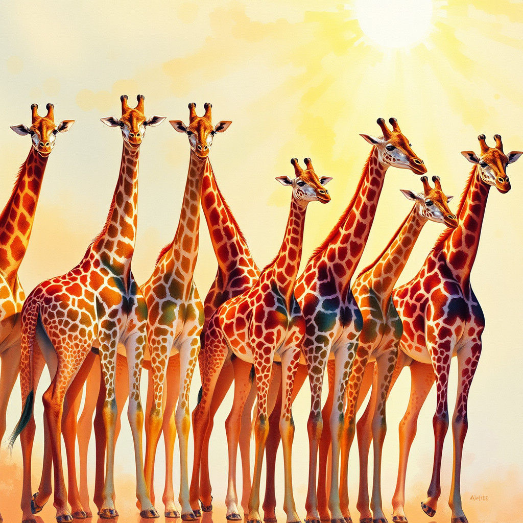 Giraffes in Sunlight: Abstract Expressionist Watercolor