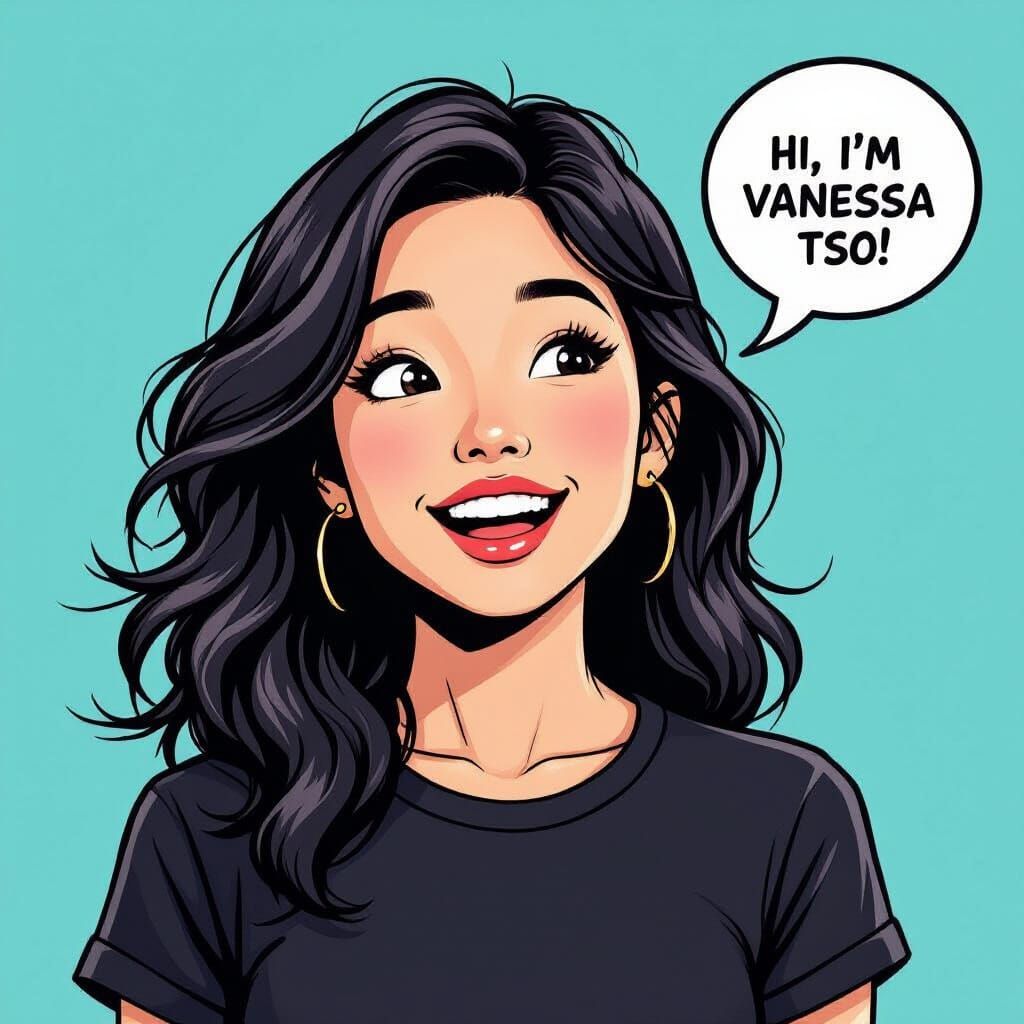 Young Chinese Woman Animatedly Talking in Comic Book Style