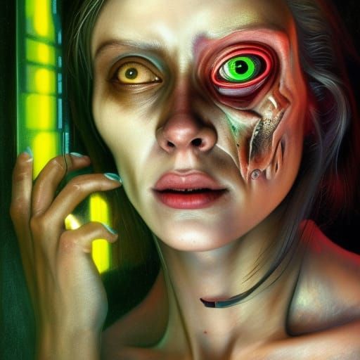 Horror Cyberpunk Creature in Hyperrealistic Style