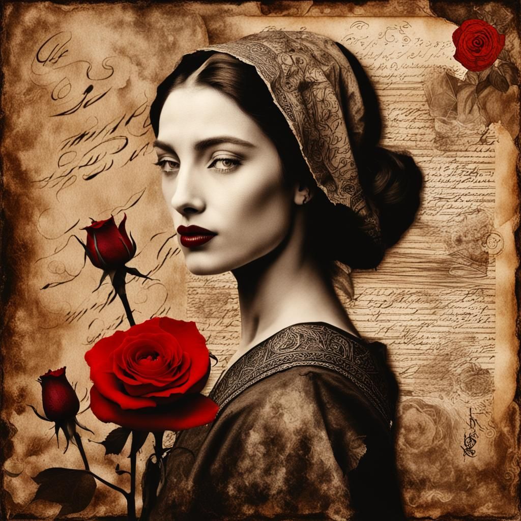Monochrome Portrait of a Woman with Rose
