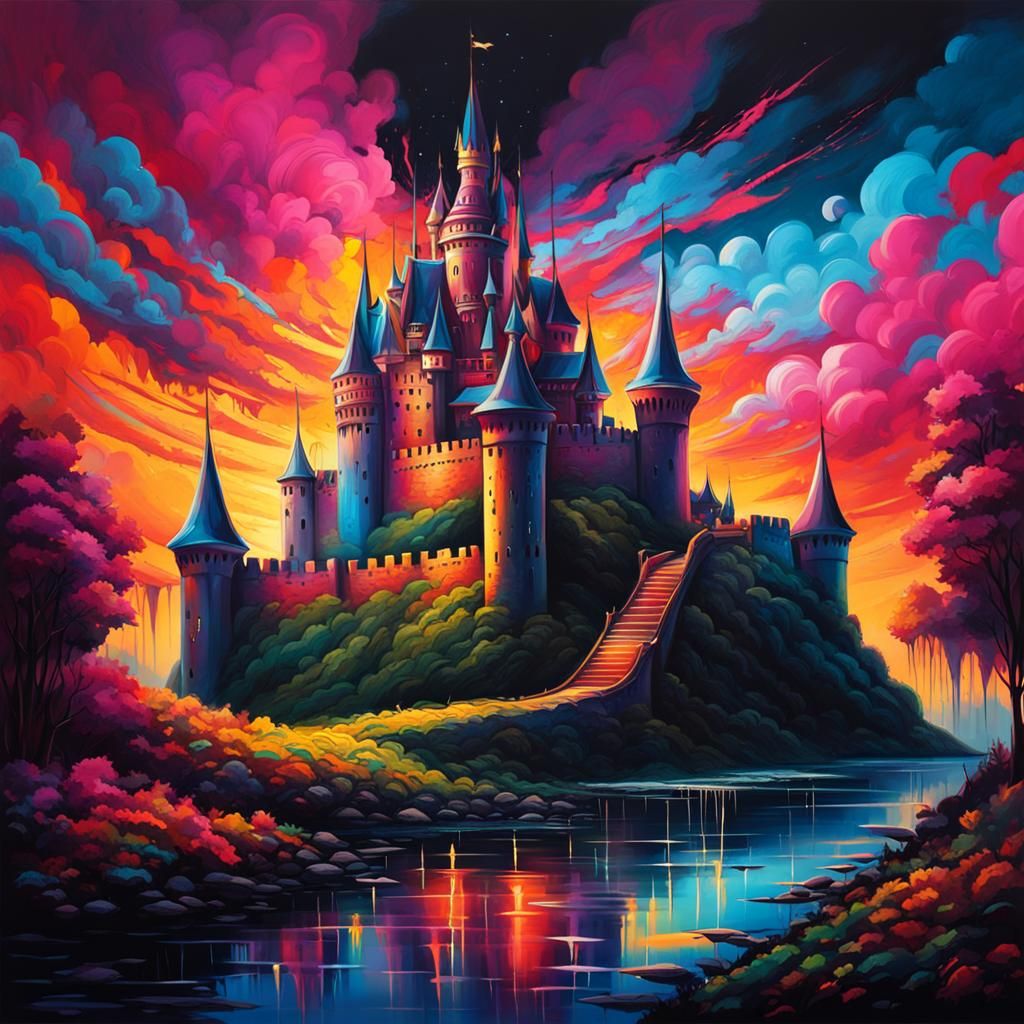 Dark Castle and Royal Palace in Graffiti Art Style
