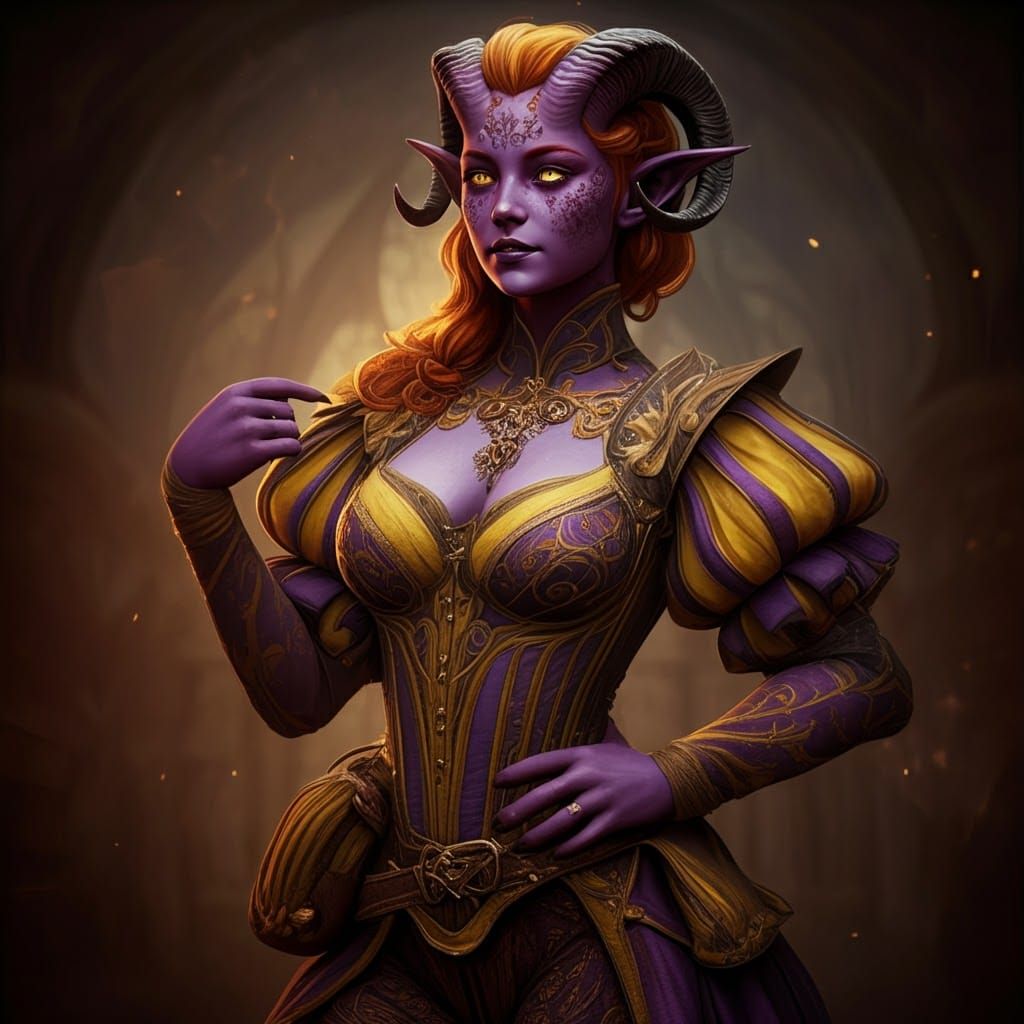 Tiefling Bard in Dark Fantasy Art Nouveau Style