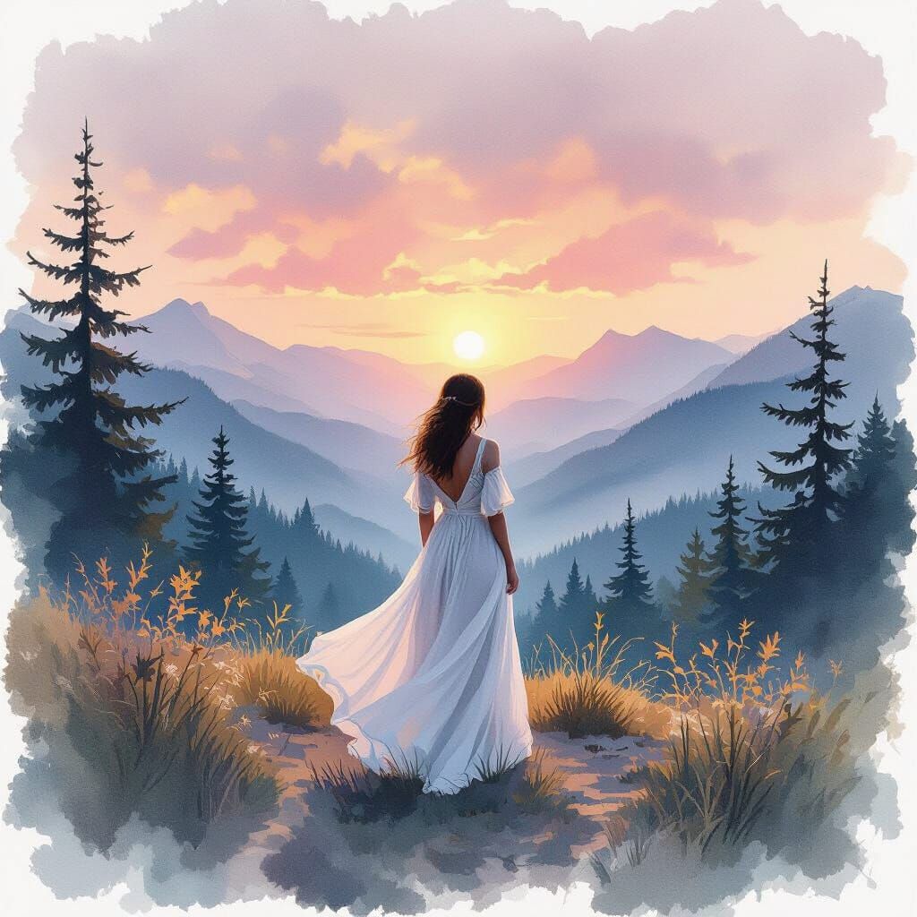 Serene mountain landscape at sunset