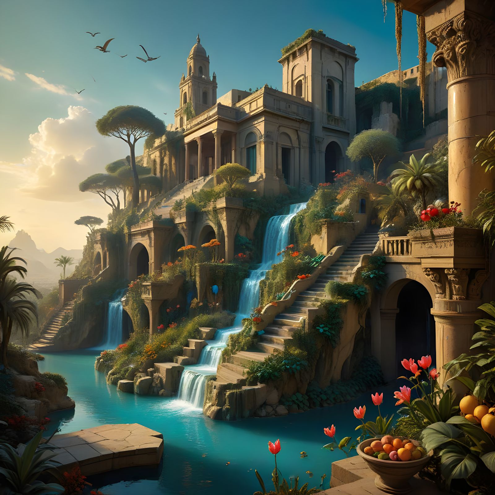 Surrealist Gardens of Babylonian Dreams