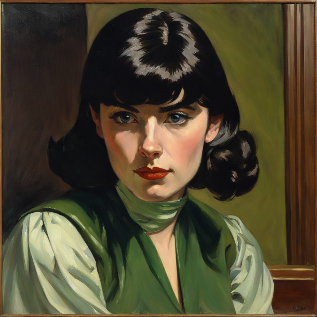 Impressionistic Elf Portrait in Tavern, Hopperesque Style