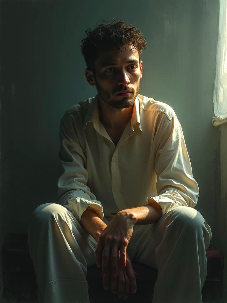 Surreal Man in Minimalist Room with Ethereal Glow