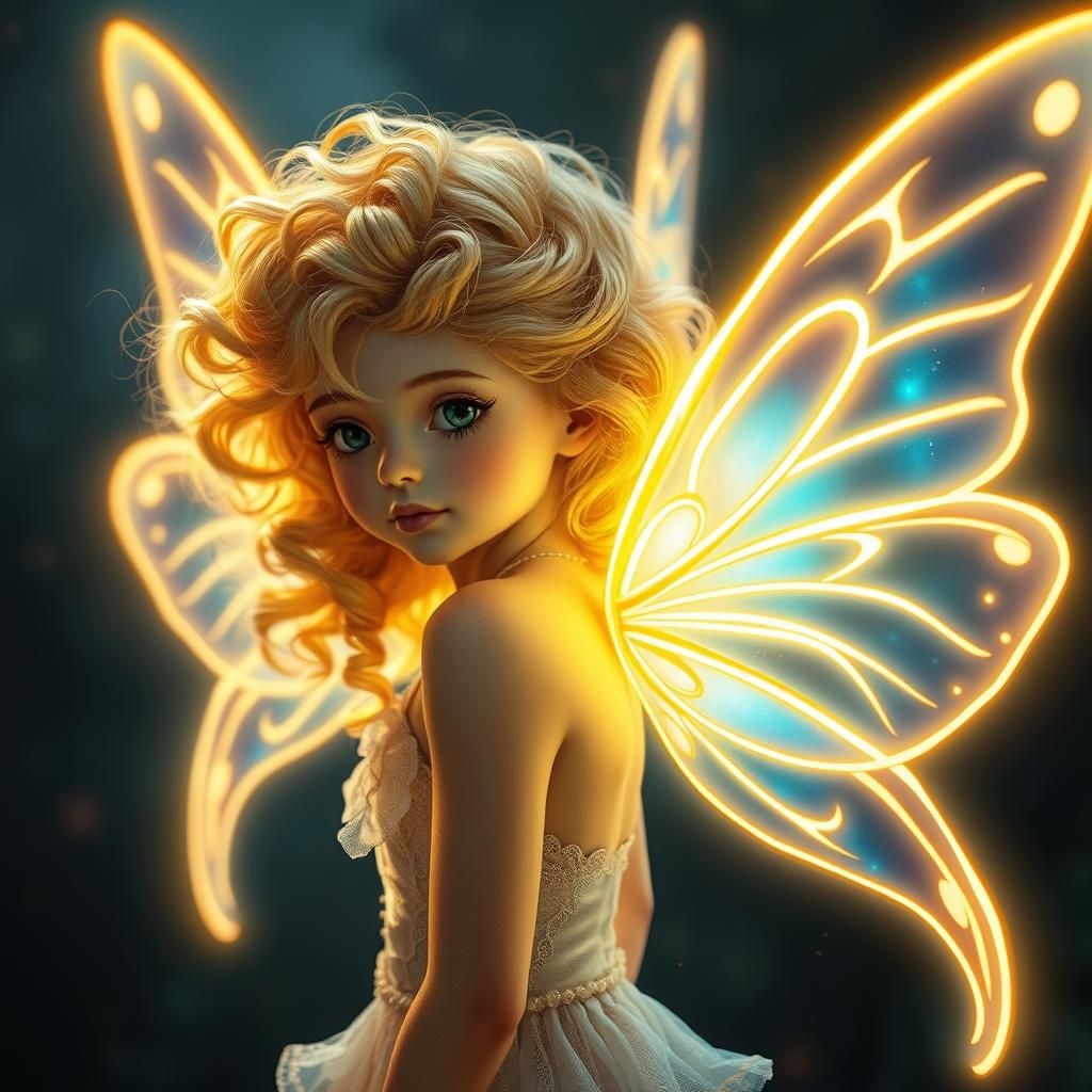 Neon Fairy with Golden Hair and Cyberpunk Wings