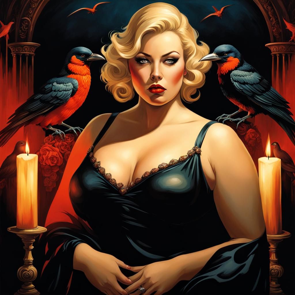 Eerie Beauty: Plus-Size Woman in Horror Art Style
