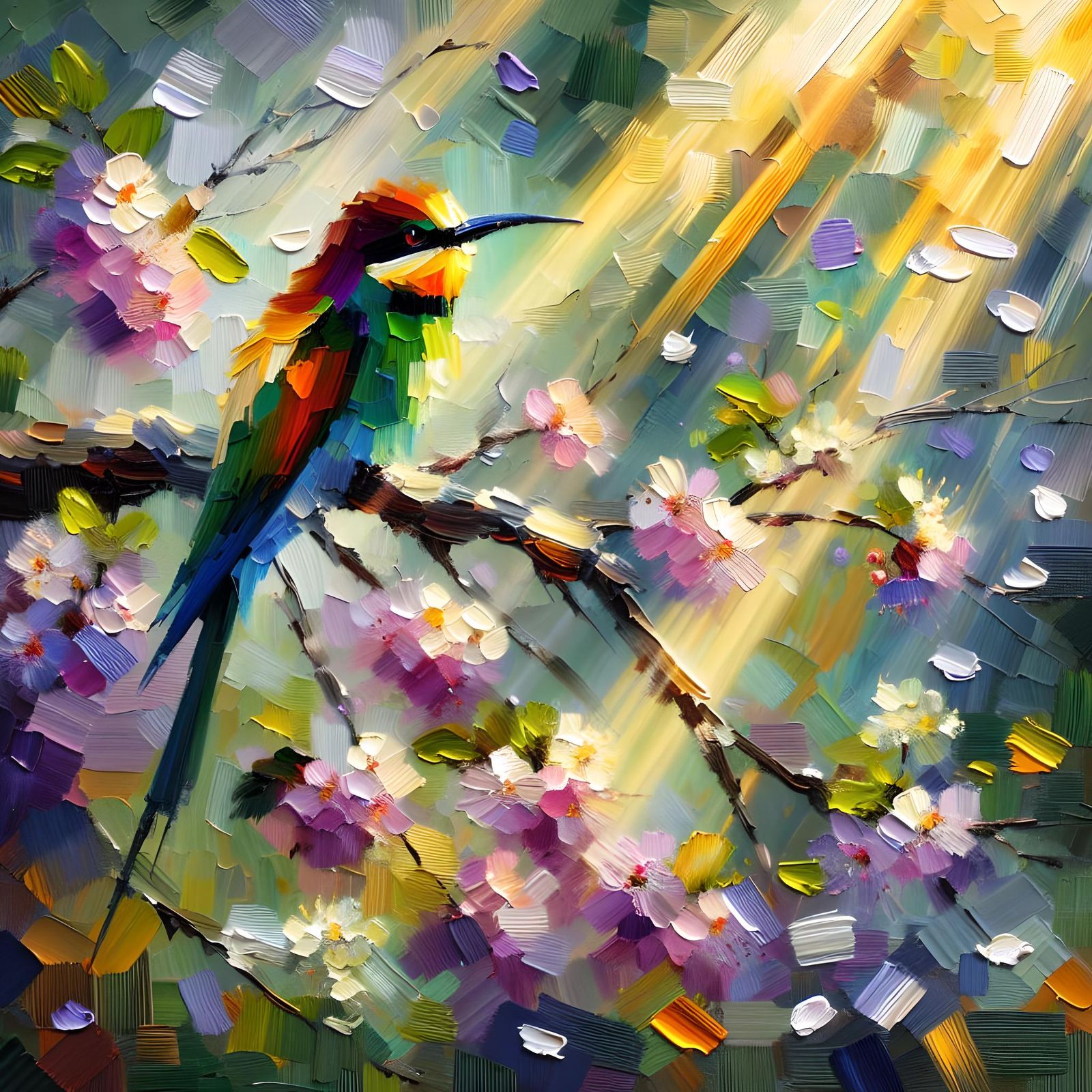 Impressionistic Bee-Eater Bird in Spring Sunlight