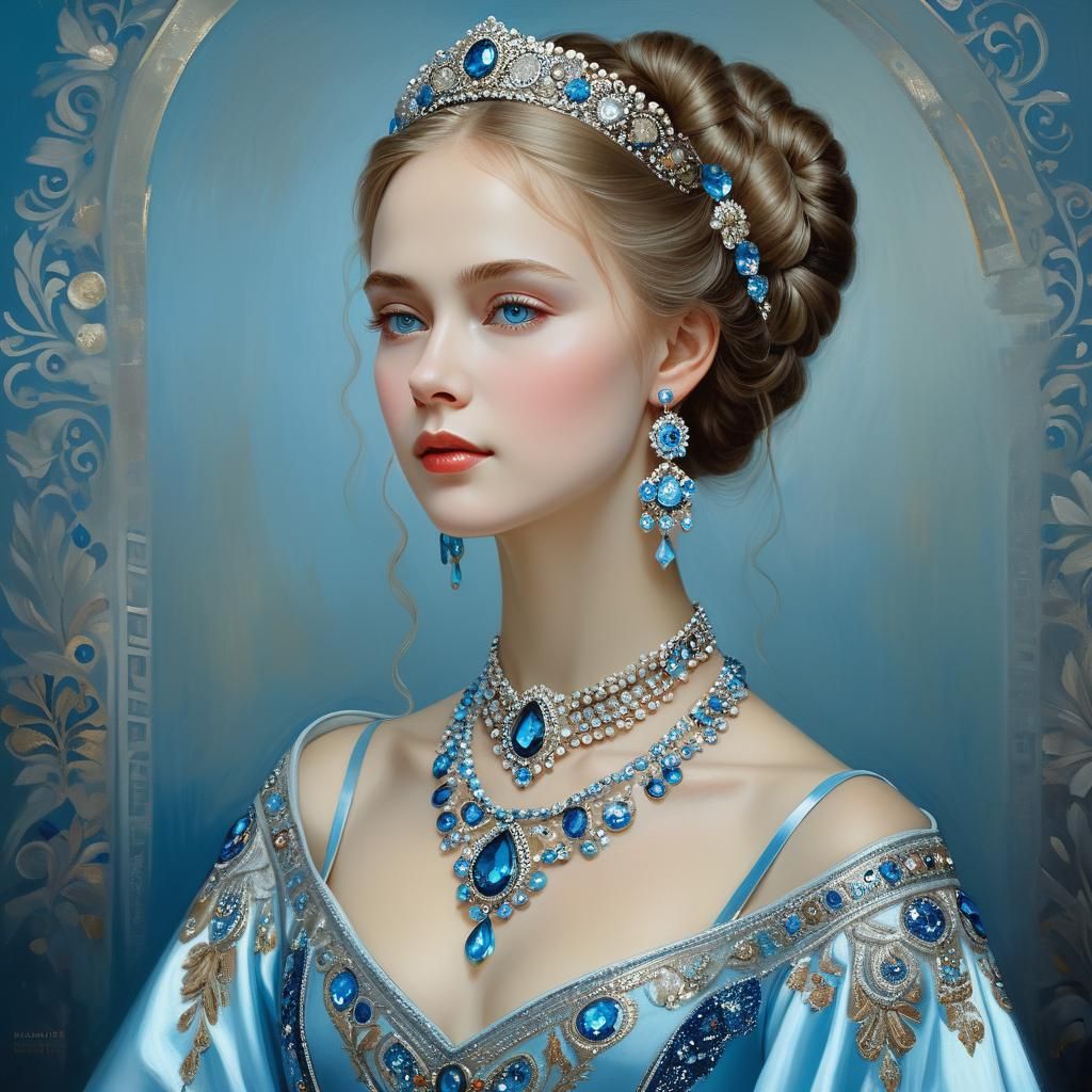 Russian Princess Portrait in Klimt-Inspired Oil Painting