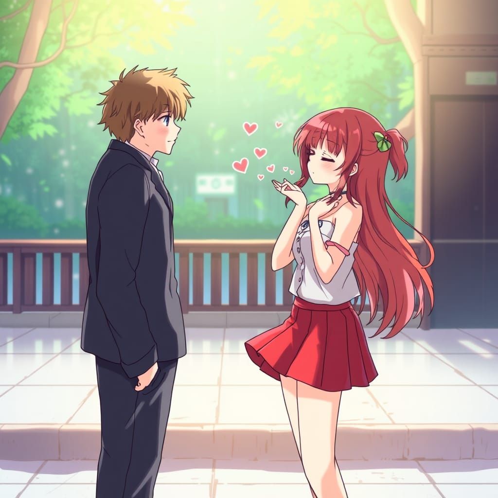 Anime Style Woman Blowing Kiss Illustration