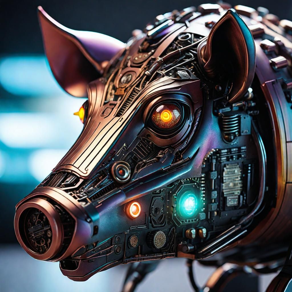 Cyberpunk Robot Pig with Glowing Eyes