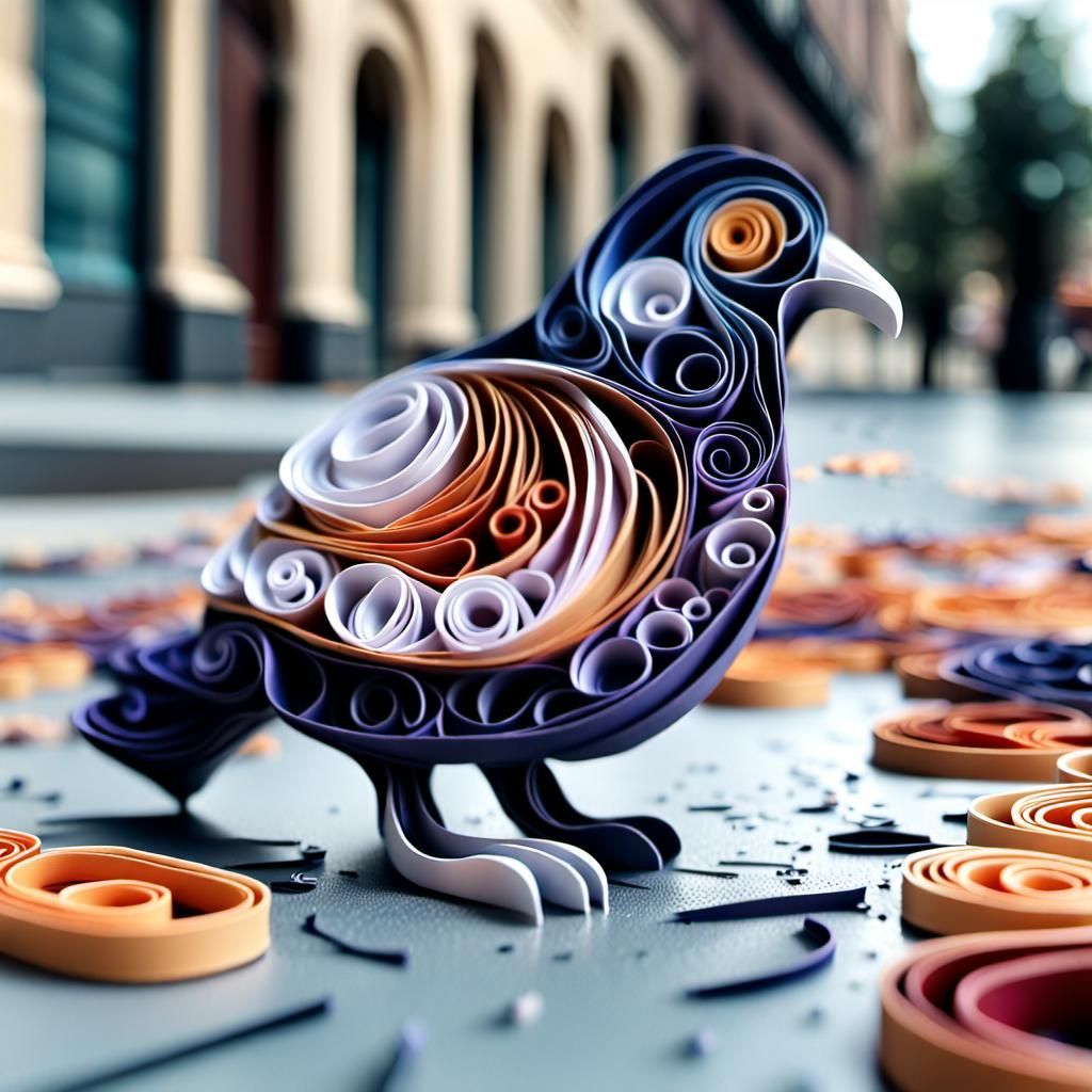 Paper Quilled Zombie Pigeon in City Street
