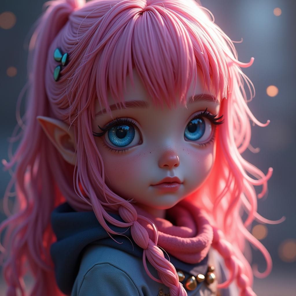 Fantasy Girl with Pink Hair and Blue Eyes