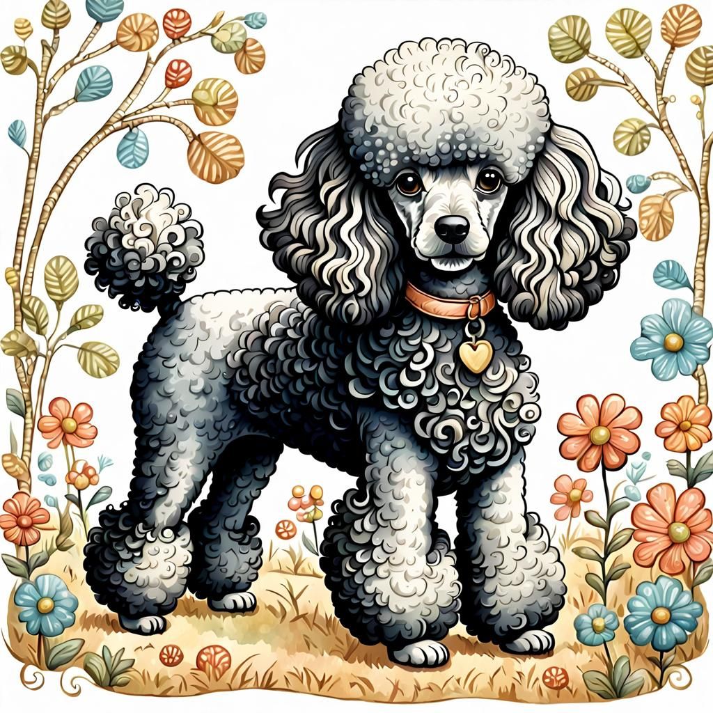 Poodle Dog in Whimsical Children's Book Style