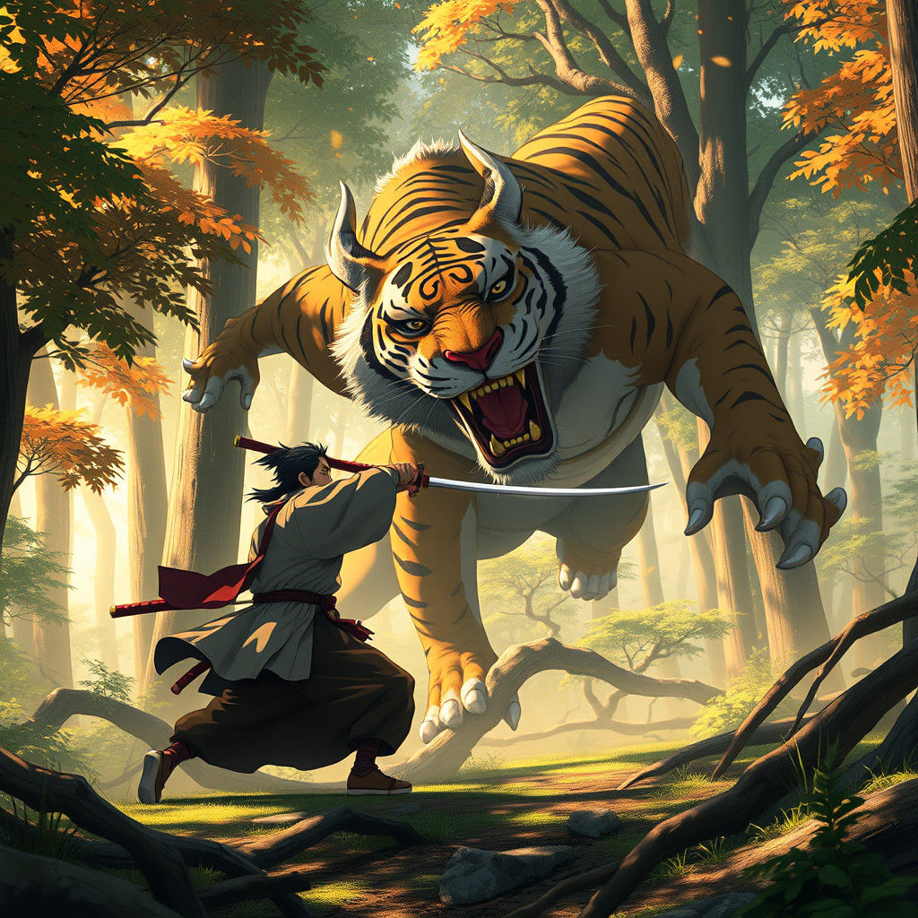 Tanjiro Battles Tiger Demon: Anime Concept Art