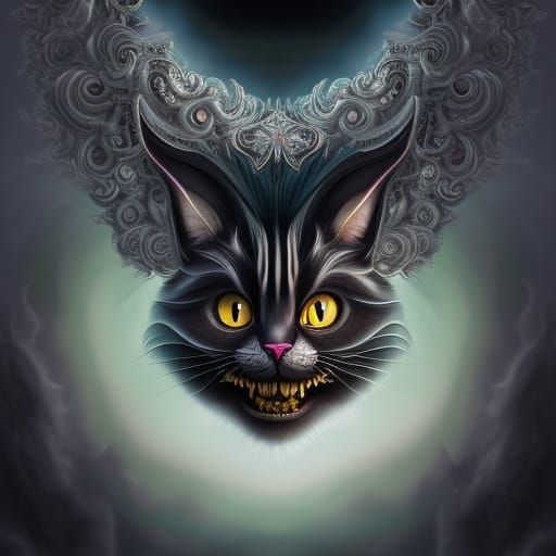 Detailed Black Cheshire Cat in Rococo Style