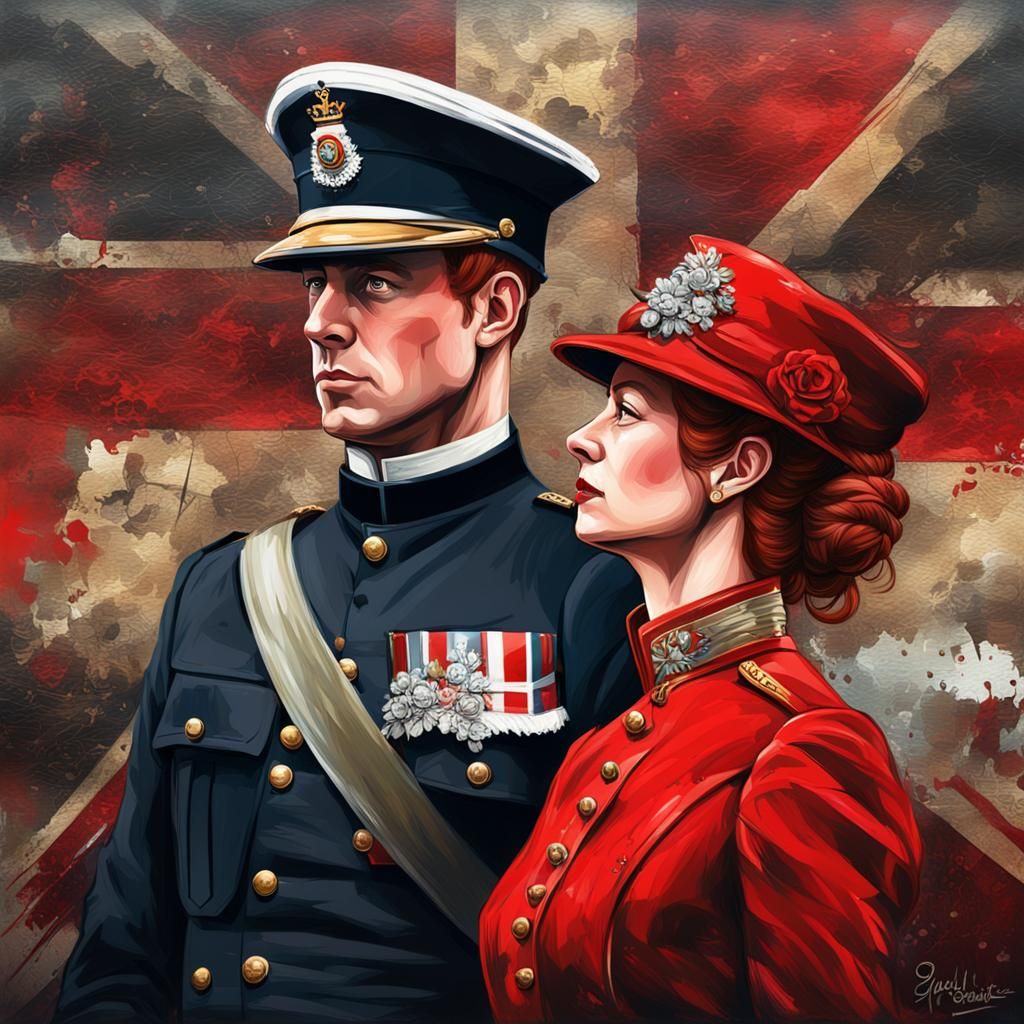 Victorian Era Queen Kissing Officer in Graffiti Art