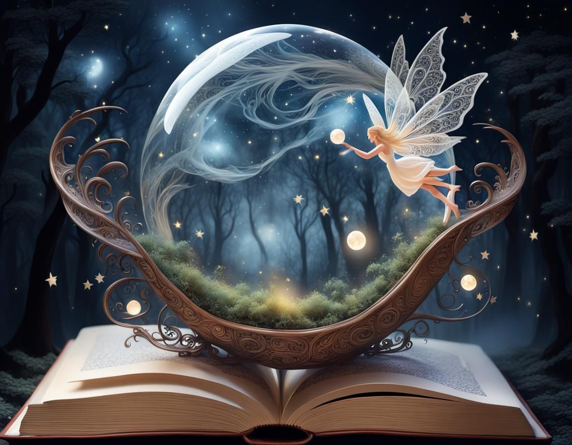 Fairies Emerge from Marble Book with Nebula