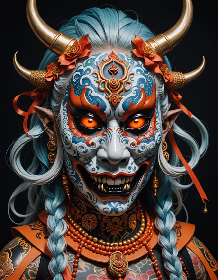 Stunning Digital Painting of a Demon Girl in a Japanese Cera...