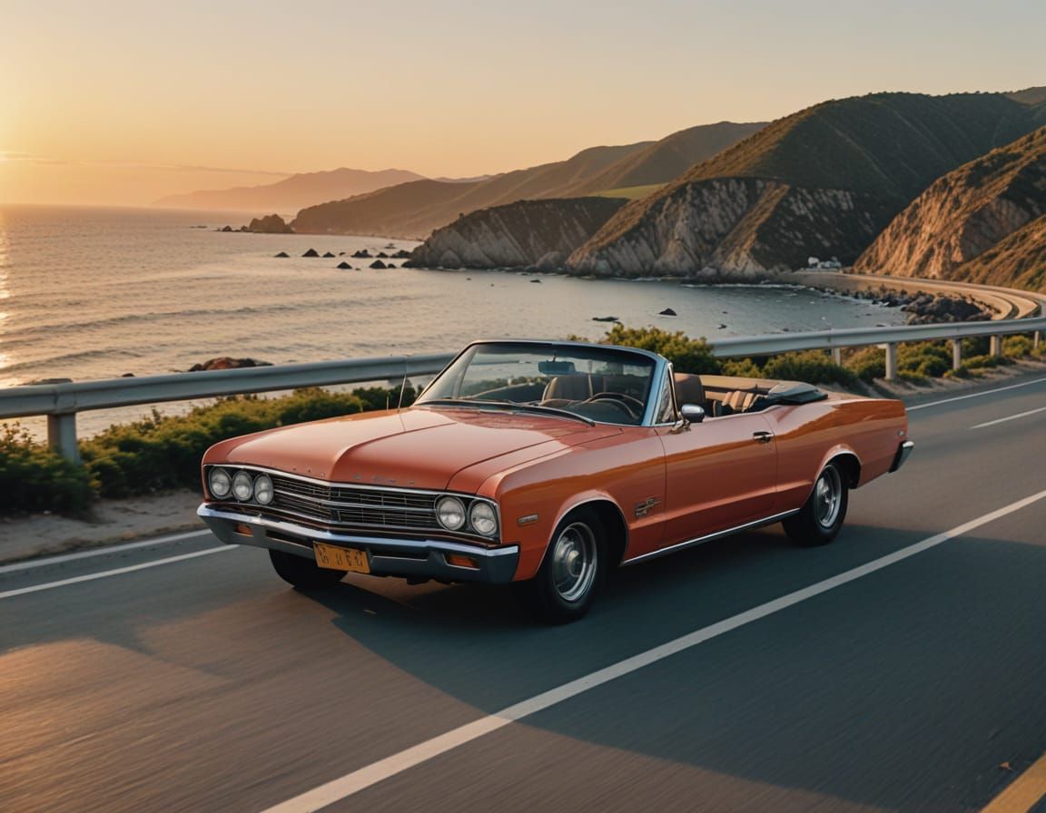 Classic Convertible at Sunset on Coastal Highway