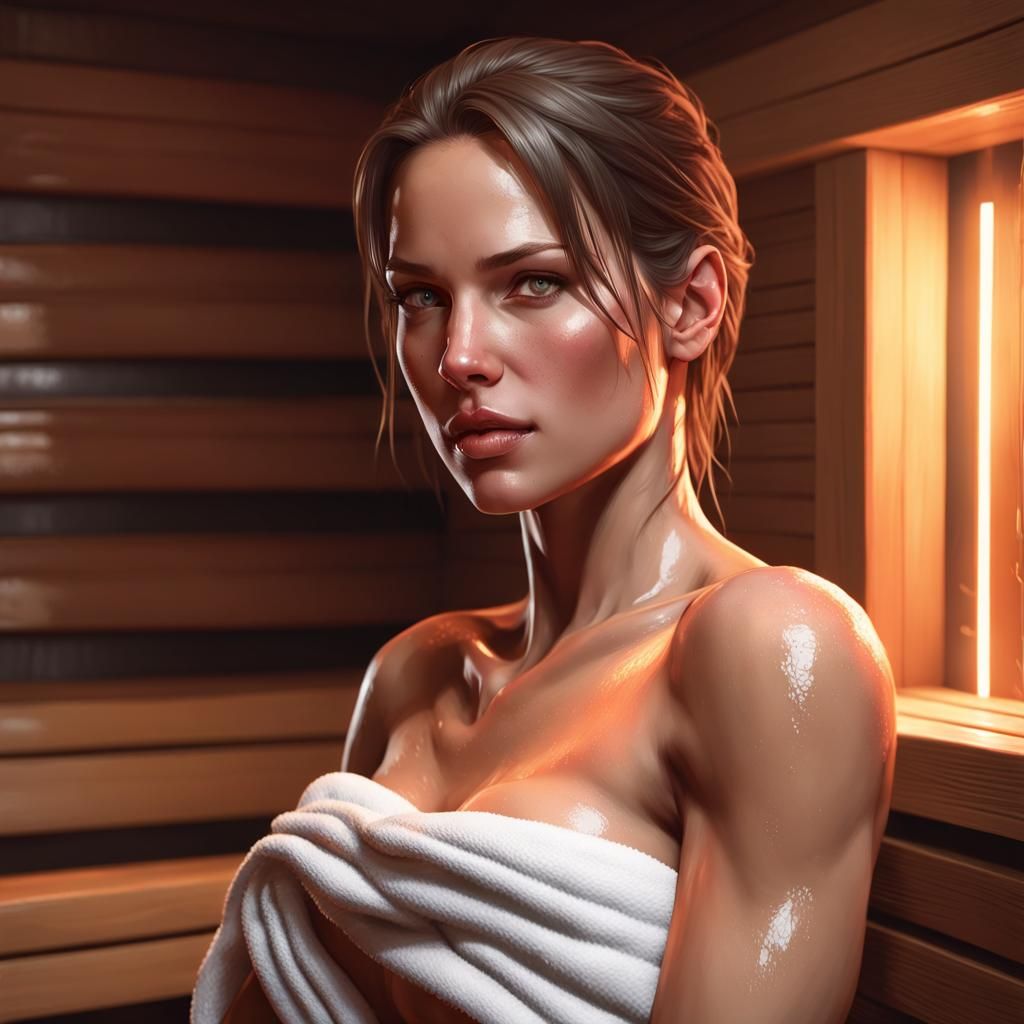 Lara Croft Relaxing in Sauna: Detailed Portrait
