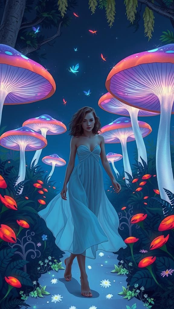 Illuminated Forest Dreamscape in Whimsical Style