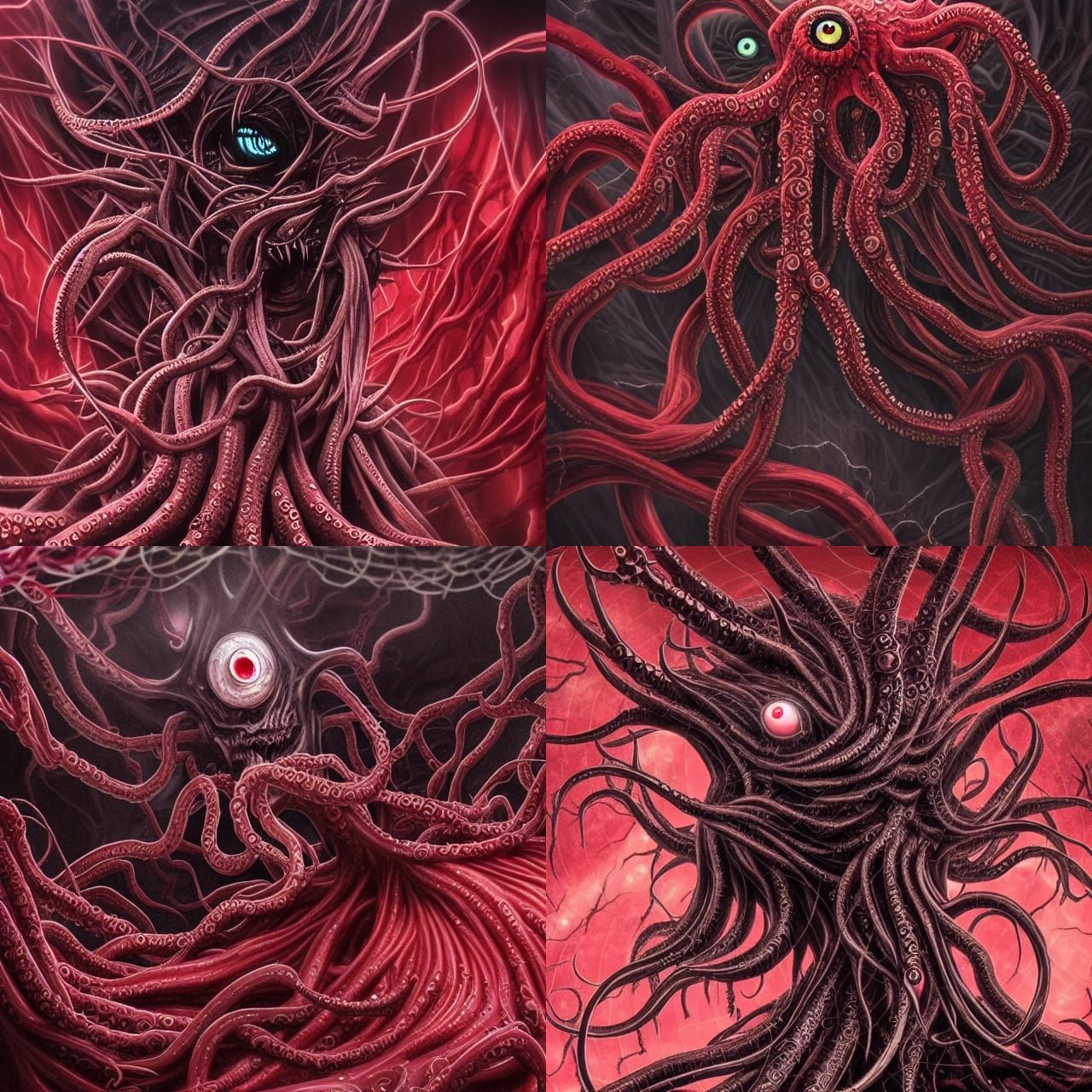 Eldritch Horror Wearing Darkness with Red Eyes