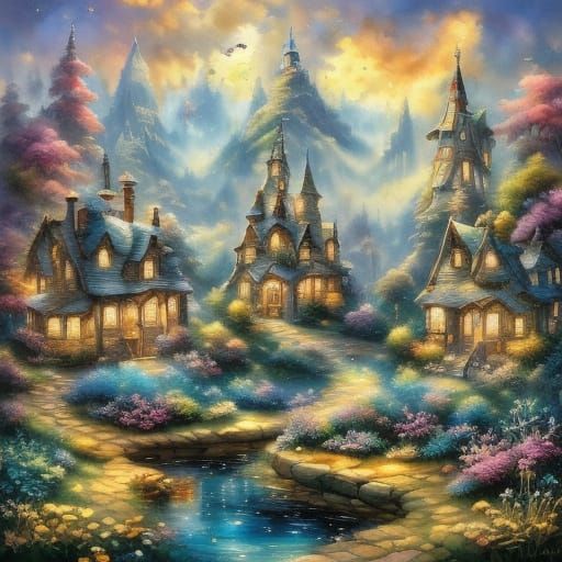 Enchanting Whimsical Watercolor Landscape