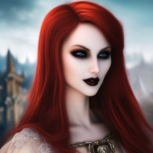Redhead Vampire Portrait in Hyperrealistic Photorealism