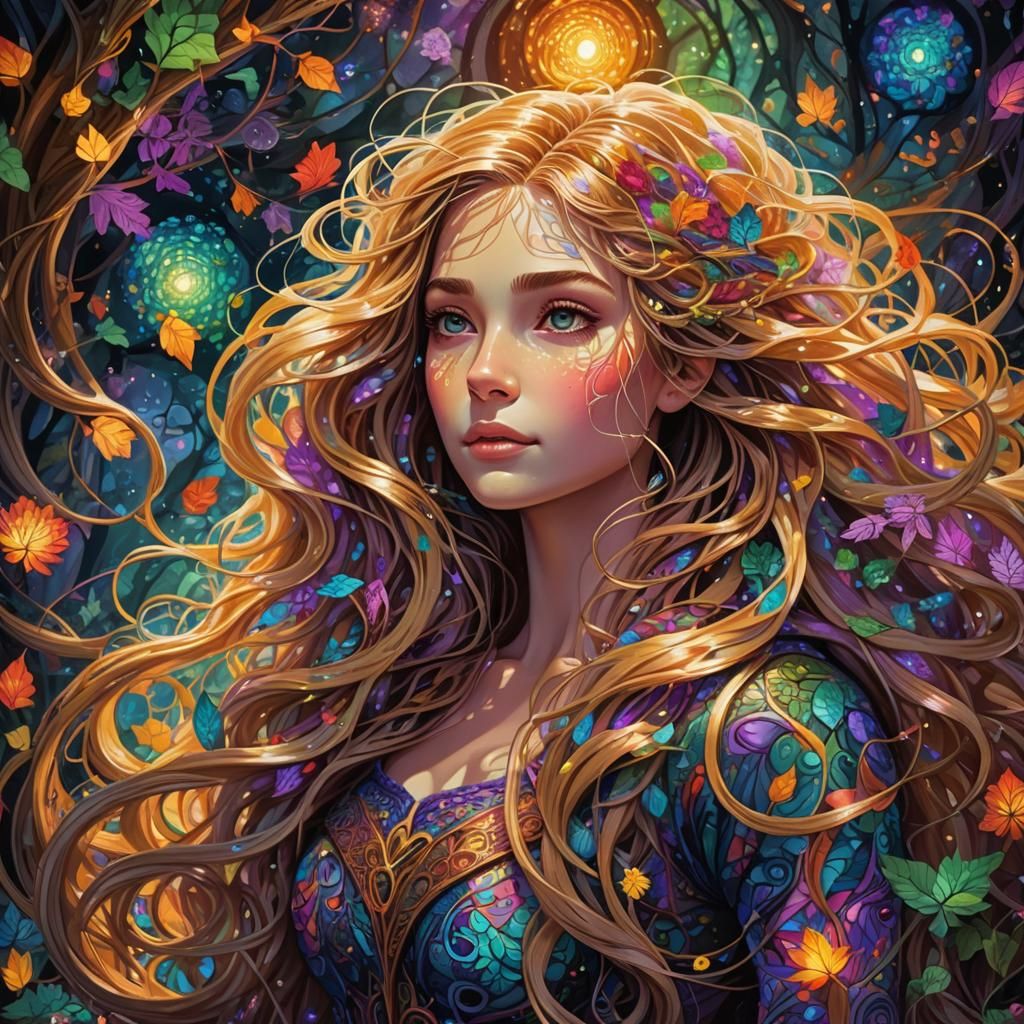 Dreamlike Fractal Art: Rapunzel's Radiant Hair