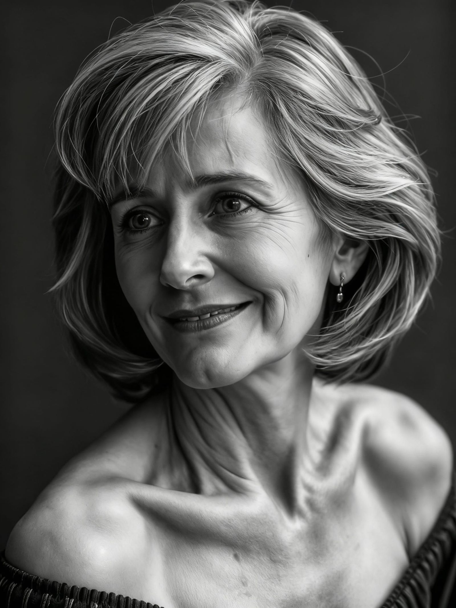 Black and White Portrait of American Woman with Gentle Smile