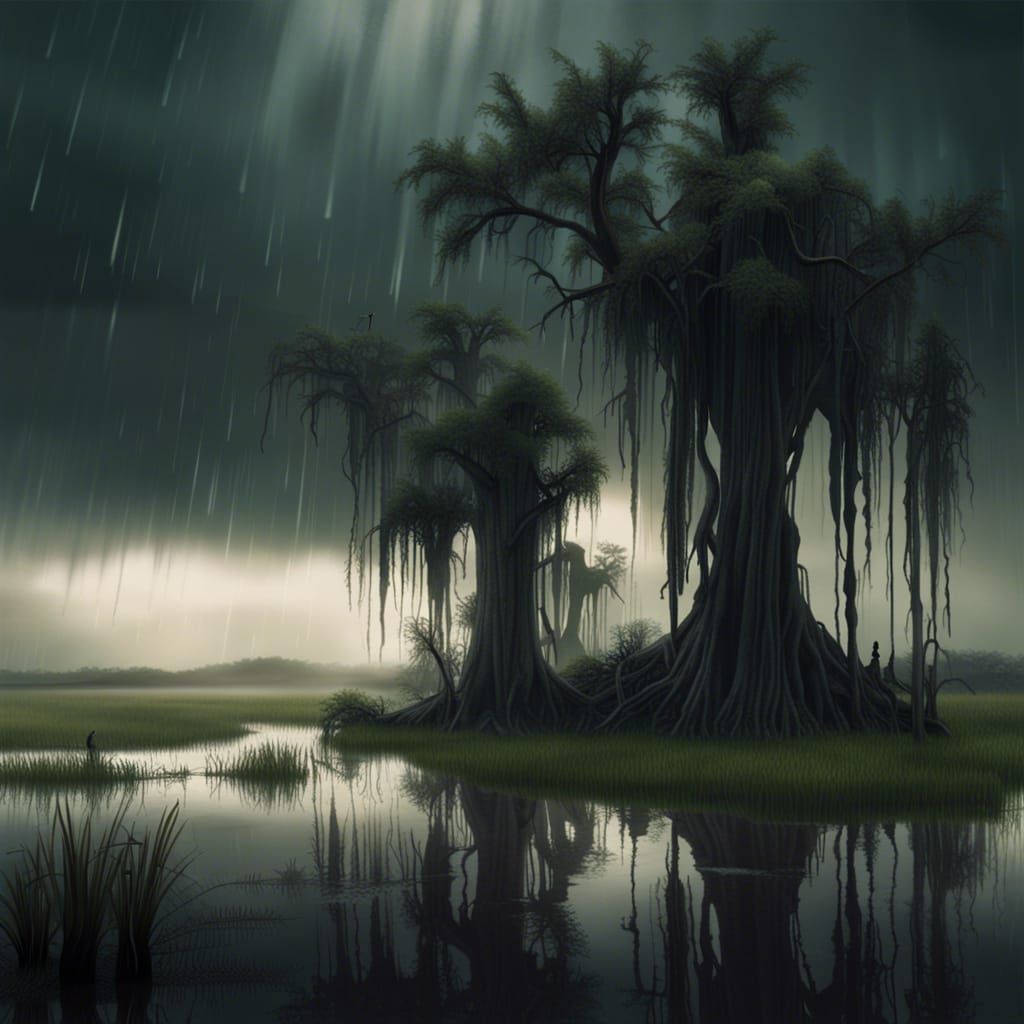 Dramatic Rain Swept Marsh Landscape