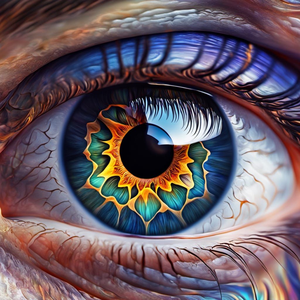 Surreal Human Eye with 360-Degree Iris in Digital Art