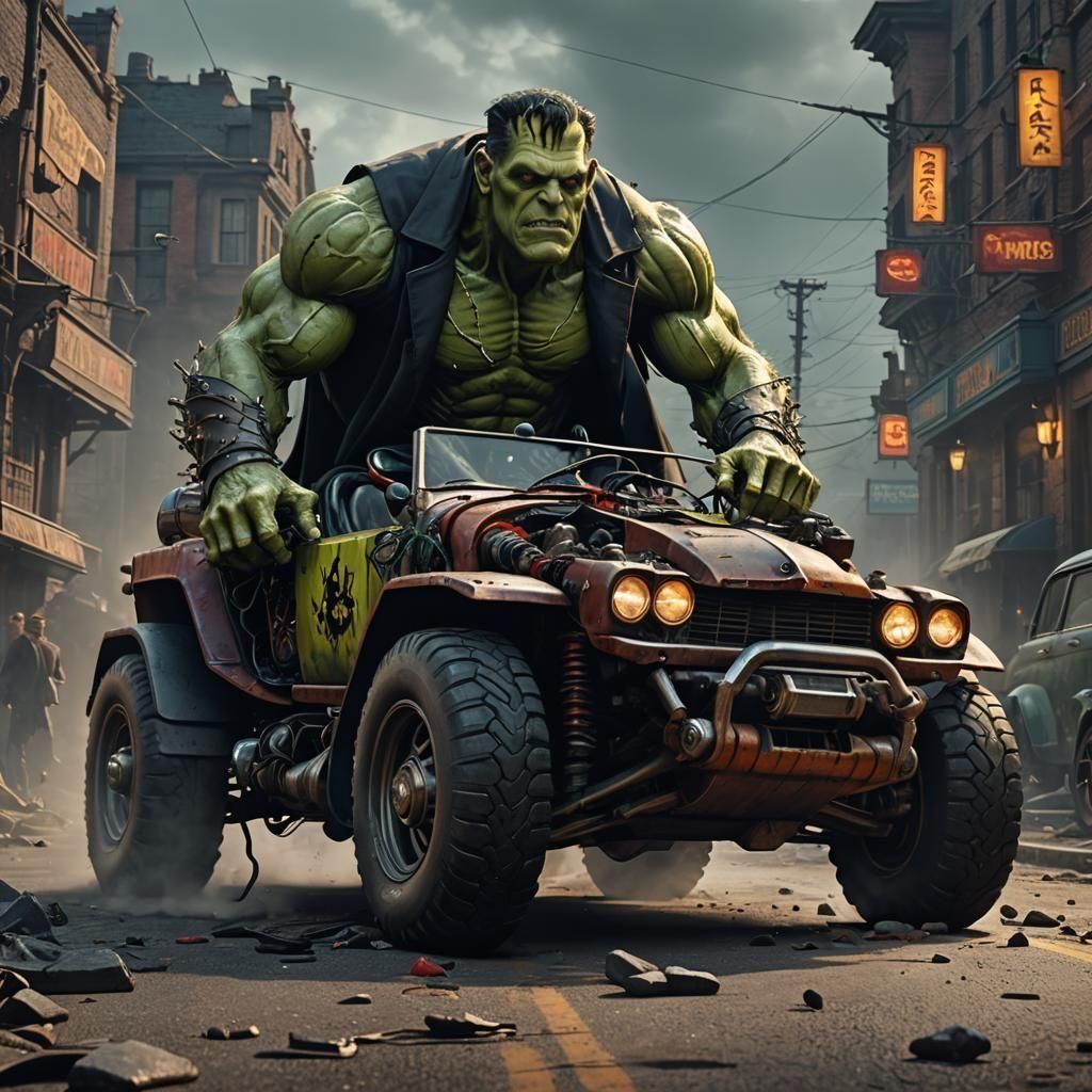 Frankenstein Recharges with Car Battery: Matte Painting