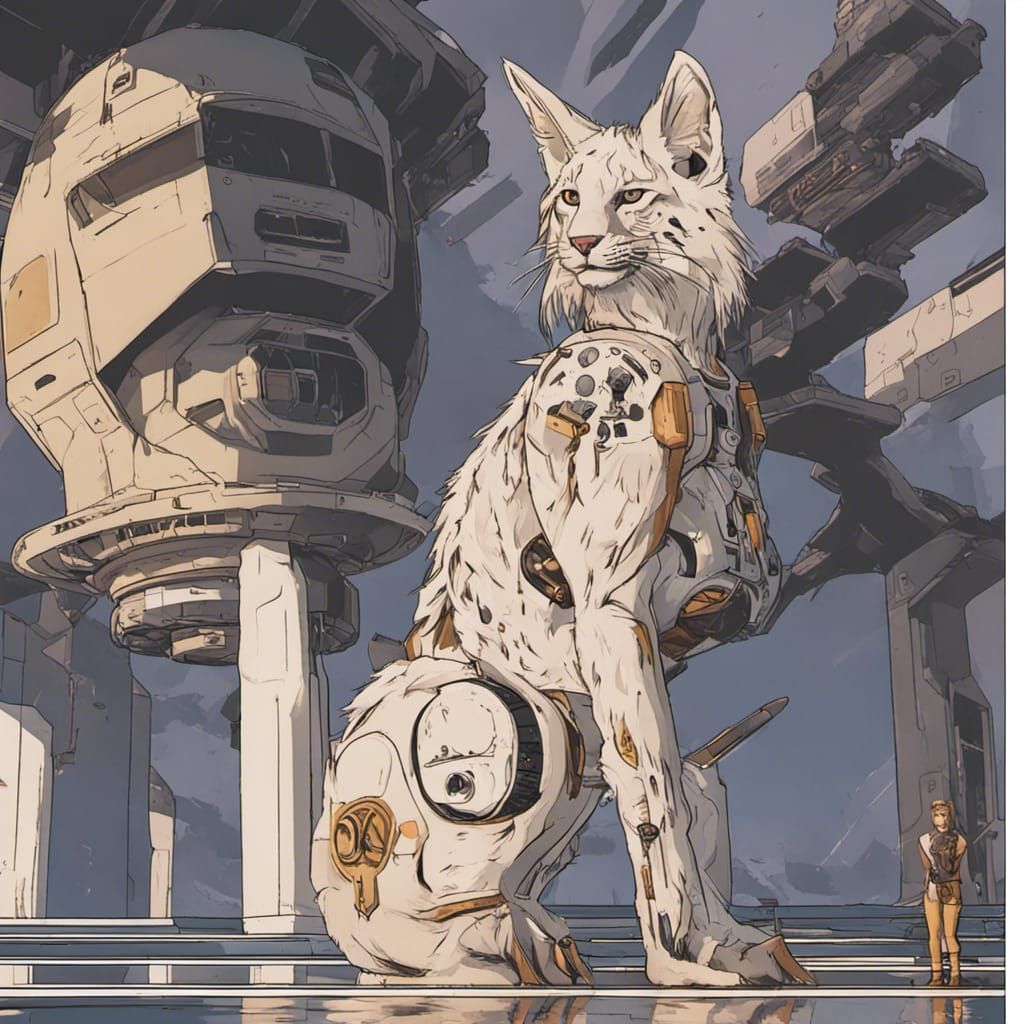 Lynx on Starship Deck Beside Totem